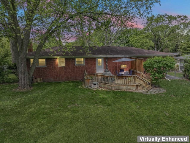2N439 Bernice Ave, Glen Ellyn, IL 60137 - back of house featuring a lawn, brick siding, and a wooden deck