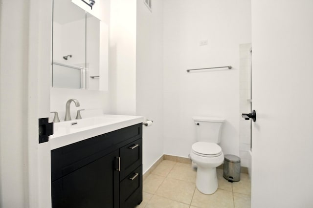 9009 Golf Rd Unit 1C, Des Plaines, IL 60016 - full bathroom with vanity, toilet, baseboards, tile patterned flooring, and a shower