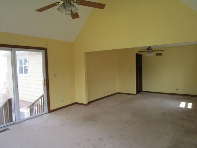 786 N Van Auken St, Elmhurst, IL 60126 - spare room featuring ceiling fan, light carpet, high vaulted ceiling, and baseboards