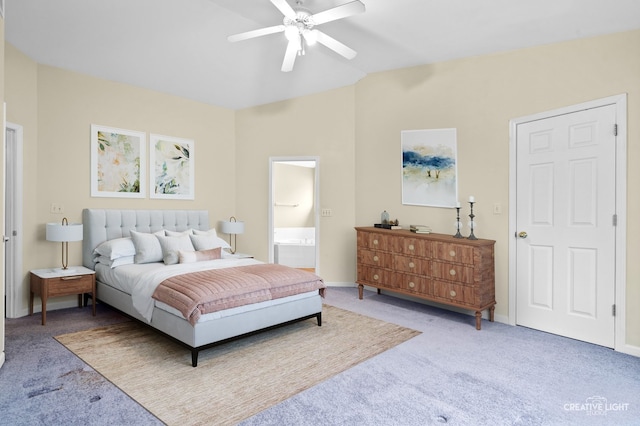 2539 Lexington Ln, Naperville, IL 60540 - carpeted bedroom featuring ensuite bath, lofted ceiling, a ceiling fan, and baseboards