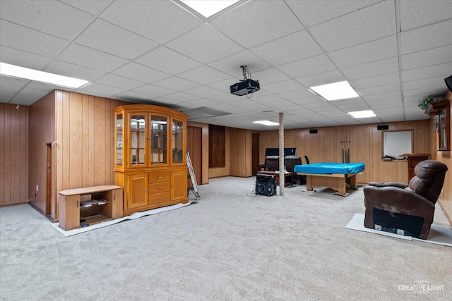 2539 Lexington Ln, Naperville, IL 60540 - recreation room featuring wood walls, carpet flooring, billiards, and a drop ceiling