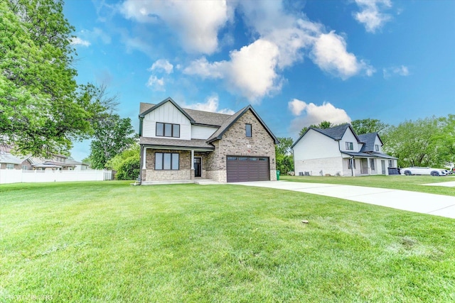 7218 S 78th Ave, Bridgeview, IL 60455 - view of front of home featuring board and batten siding, concrete driveway, brick siding, and an attached garage