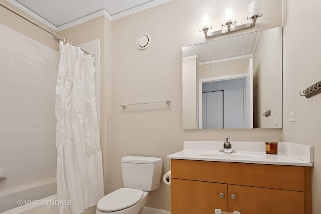 201 N Westshore Dr Unit 2608, Chicago, IL 60601 - bathroom with vanity, toilet, shower / tub combo, and ornamental molding