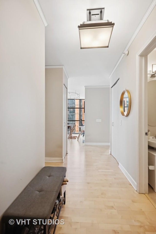 201 N Westshore Dr Unit 2608, Chicago, IL 60601 - hallway with light wood-style floors, ornamental molding, floor to ceiling windows, and baseboards