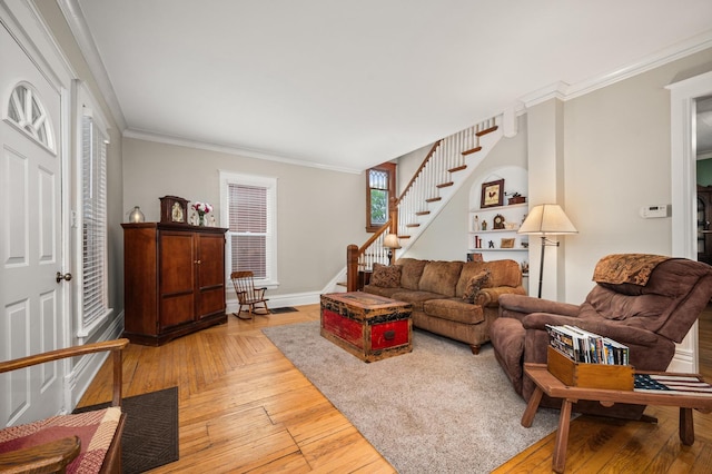 216 S Genoa St, Genoa, IL 60135 - living area with stairway, ornamental molding, and baseboards