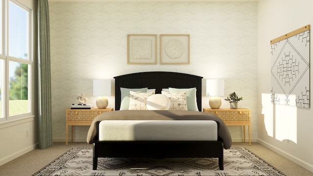 1111 Waterford St, Algonquin, IL 60102 - bedroom featuring baseboards, wallpapered walls, and light carpet