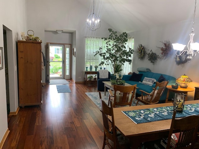 39510 N Cambridge Blvd, Beach Park, IL 60083 - dining area with a chandelier, wood finished floors, high vaulted ceiling, and baseboards
