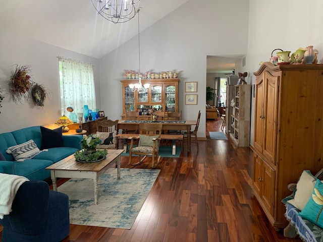 39510 N Cambridge Blvd, Beach Park, IL 60083 - living room with a chandelier, high vaulted ceiling, and dark wood finished floors