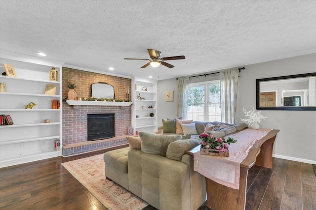 1517 Bridge Point Ln, Champaign, IL 61822 - living room with a textured ceiling, a ceiling fan, dark wood finished floors, baseboards, and recessed lighting