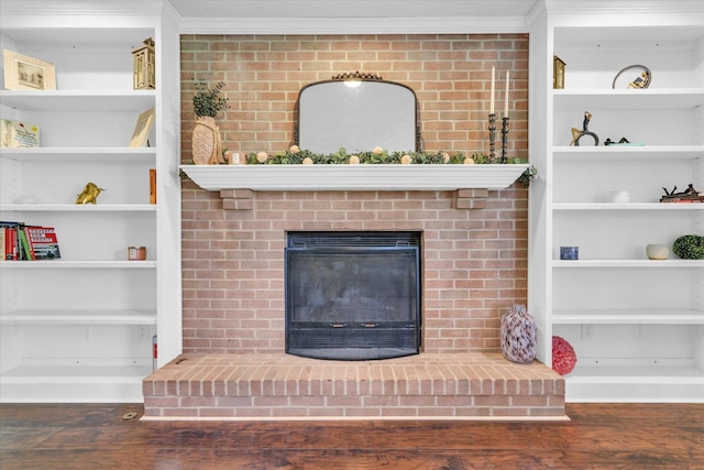 1517 Bridge Point Ln, Champaign, IL 61822 - detailed view of ornamental molding, wood finished floors, a fireplace, and built in features