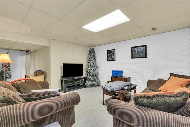 1517 Bridge Point Ln, Champaign, IL 61822 - living area featuring a drop ceiling, carpet floors, and brick wall
