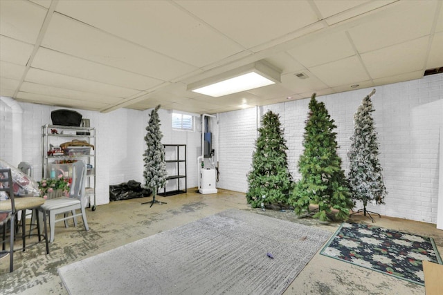 1517 Bridge Point Ln, Champaign, IL 61822 - basement with a drop ceiling and brick wall