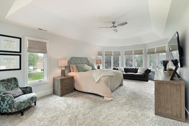 244 Kenmore Ave, Deerfield, IL 60015 - carpeted bedroom featuring a tray ceiling, multiple windows, access to outside, and baseboards