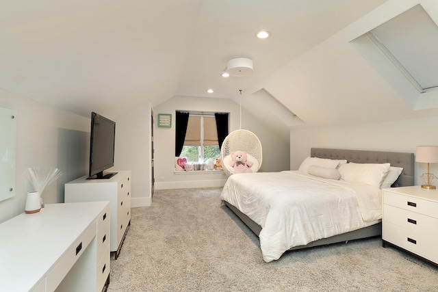 244 Kenmore Ave, Deerfield, IL 60015 - bedroom featuring light colored carpet, lofted ceiling, baseboards, and recessed lighting