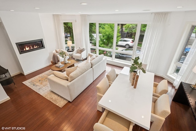 3635 N Paulina St, Chicago, IL 60613 - living area featuring a glass covered fireplace, wood-type flooring, recessed lighting, and baseboards