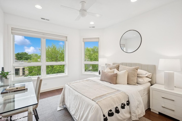 3635 N Paulina St, Chicago, IL 60613 - bedroom with dark wood finished floors, recessed lighting, and ceiling fan