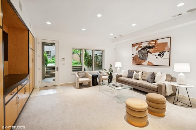 3635 N Paulina St, Chicago, IL 60613 - living room with light carpet, recessed lighting, and baseboards