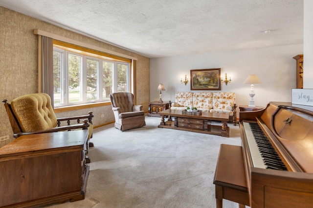 410 W Kirchhoff Rd, Arlington Heights, IL 60005 - carpeted living area featuring a textured ceiling and wallpapered walls