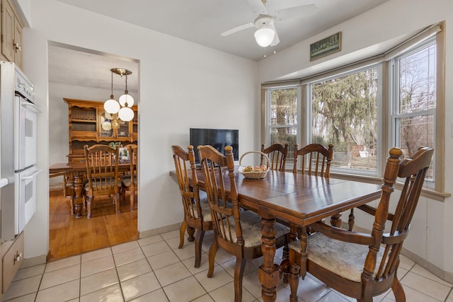 410 W Kirchhoff Rd, Arlington Heights, IL 60005 - dining area with a ceiling fan, light tile patterned floors, and baseboards