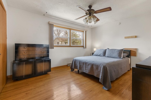 410 W Kirchhoff Rd, Arlington Heights, IL 60005 - bedroom featuring light wood finished floors, a textured ceiling, baseboards, and a ceiling fan