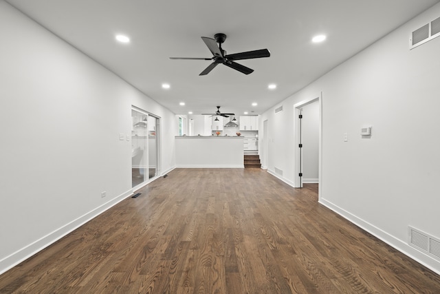22308 S Eastcliff Dr, Joliet, IL 60404 - unfurnished living room featuring ceiling fan, recessed lighting, and dark wood-style floors