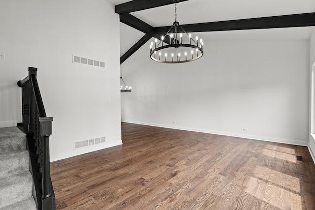 22308 S Eastcliff Dr, Joliet, IL 60404 - unfurnished room featuring a chandelier, wood finished floors, and stairway