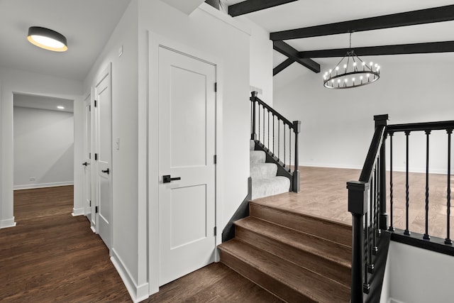 22308 S Eastcliff Dr, Joliet, IL 60404 - stairs featuring a chandelier and wood finished floors