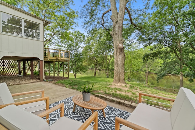 22308 S Eastcliff Dr, Joliet, IL 60404 - view of patio featuring stairs, a wooden deck, and view of scattered trees