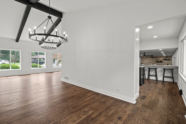 22308 S Eastcliff Dr, Joliet, IL 60404 - unfurnished dining area featuring dark wood-type flooring, a chandelier, and recessed lighting