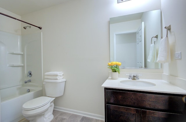 208 Cooper St, Plano, IL 60545 - full bathroom with vanity, toilet, shower / tub combination, and baseboards