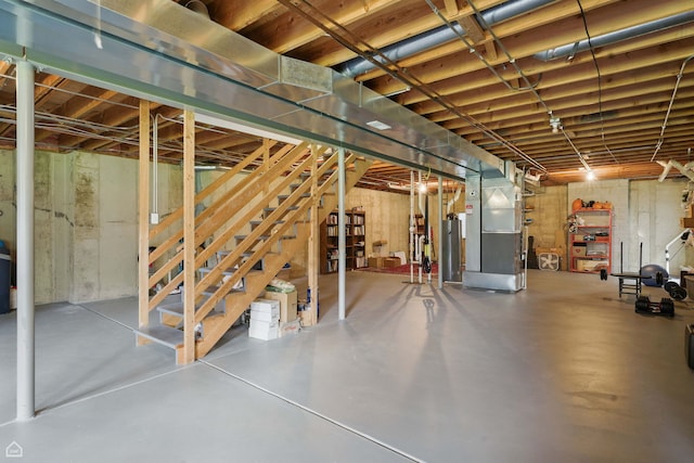 3404 Royal Woods Dr, Crystal Lake, IL 60014 - unfinished below grade area with heating unit, stairway, and water heater