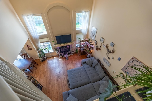 3021 Tangley Oaks Trl, Lisle, IL 60532 - living area with a high ceiling, wood finished floors, and a fireplace