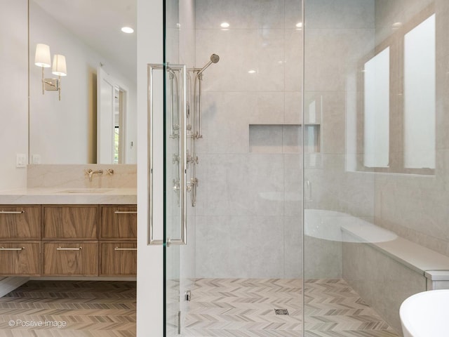 1853 W Barry Ave, Chicago, IL 60657 - full bathroom featuring a shower stall, vanity, and a soaking tub