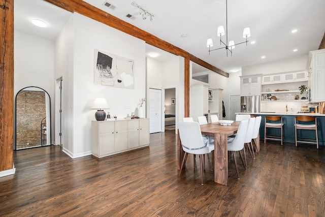 1014 N Milwaukee Ave Unit 2, Chicago, IL 60642 - dining room featuring dark wood-style floors, a chandelier, baseboards, and recessed lighting
