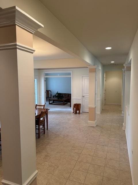 3881 Melody St, Mundelein, IL 60060 - hallway featuring decorative columns, recessed lighting, and baseboards