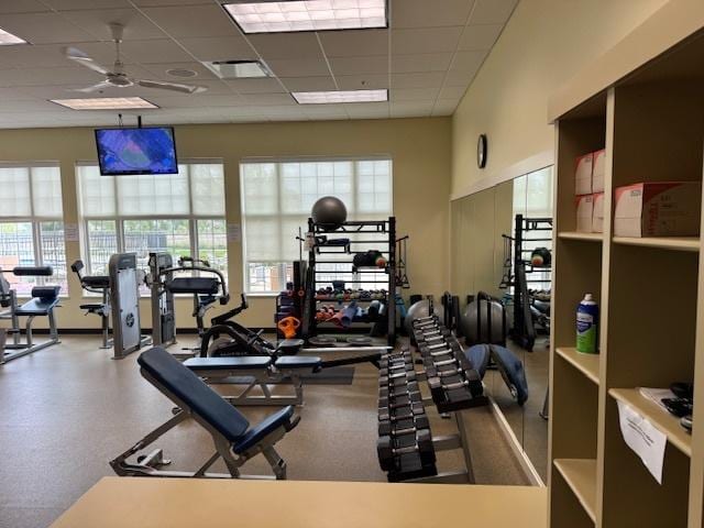 3881 Melody St, Mundelein, IL 60060 - workout area featuring ceiling fan and a drop ceiling