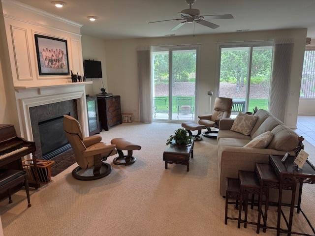 3881 Melody St, Mundelein, IL 60060 - living room featuring healthy amount of natural light, ceiling fan, and light colored carpet