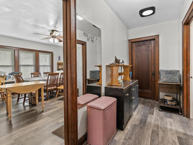 408 Manhattan Rd, Joliet, IL 60433 - laundry area with wood finished floors and ceiling fan