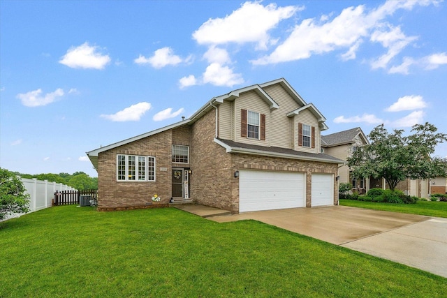 1508 Parkside Dr, Plainfield, IL 60586 - view of front of house featuring a garage, central AC unit, concrete driveway, and brick siding