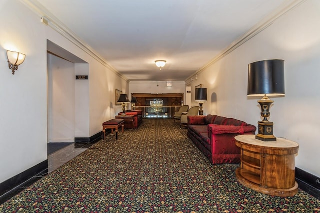 5555 N Sheridan Rd Unit 308, Chicago, IL 60640 - living area featuring crown molding, baseboards, and carpet