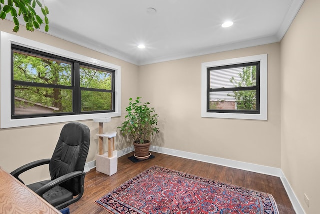 1000 Meadow Rd, Northbrook, IL 60062 - office space featuring plenty of natural light, baseboards, wood finished floors, ornamental molding, and recessed lighting