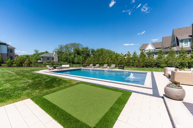 5N257 Switchgrass Ln, Saint Charles, IL 60175 - view of swimming pool with a patio area, outdoor lounge area, a lawn, and an area to practice putting