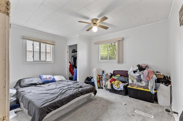 8 Sparrow Rd, Carpentersville, IL 60110 - carpeted bedroom with crown molding, a closet, and a ceiling fan