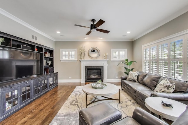 212 S Wa Pella Ave, Mount Prospect, IL 60056 - living room with ceiling fan, baseboards, plenty of natural light, a premium fireplace, and recessed lighting