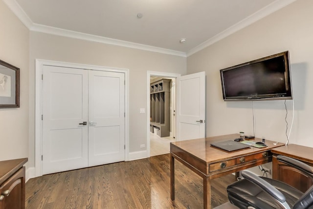 212 S Wa Pella Ave, Mount Prospect, IL 60056 - home office featuring ornamental molding and dark wood-style flooring