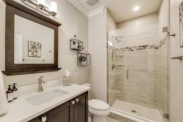 212 S Wa Pella Ave, Mount Prospect, IL 60056 - bathroom featuring toilet, vanity, a shower stall, and recessed lighting