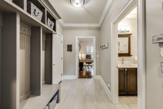 212 S Wa Pella Ave, Mount Prospect, IL 60056 - mudroom with a sink, crown molding, and baseboards