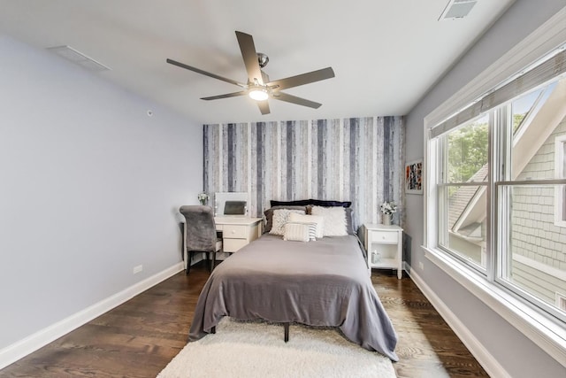 212 S Wa Pella Ave, Mount Prospect, IL 60056 - bedroom featuring wallpapered walls, baseboards, an accent wall, and wood finished floors