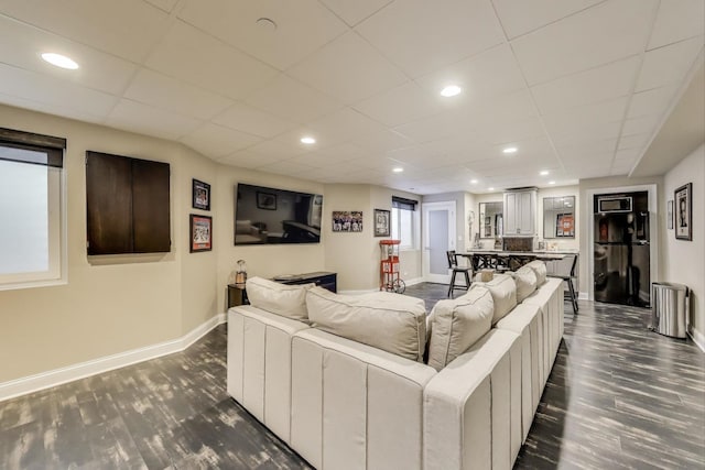 212 S Wa Pella Ave, Mount Prospect, IL 60056 - living area featuring baseboards, dark wood finished floors, recessed lighting, and a paneled ceiling
