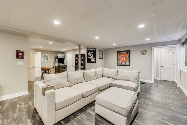 212 S Wa Pella Ave, Mount Prospect, IL 60056 - living area featuring dark wood-style flooring, baseboards, recessed lighting, and a drop ceiling
